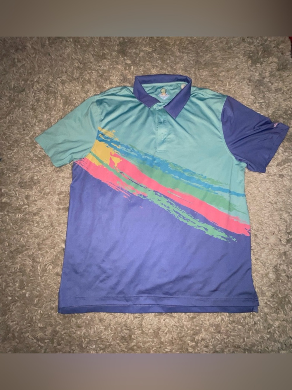 Chubbies The Tennis Champ Performance Polo Shirt Mens Large Teal/blue Paintbrush